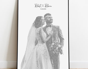 Custom Wedding Song Photo Portrait, Lyrics Couple Wall Art, Anniversary Gift for Her, Husband Gift for Wife, Engagement Digital Print TP1