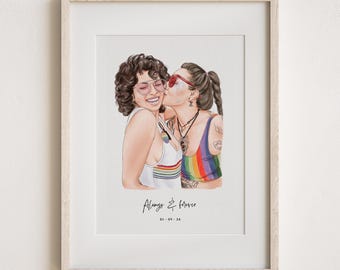 Custom Lovers Portrait, Painting from Photo, Lesbian Pride Wall Art, Women Couple Poster, Gay Pride Gifts, Gender Equality and Diversity Art