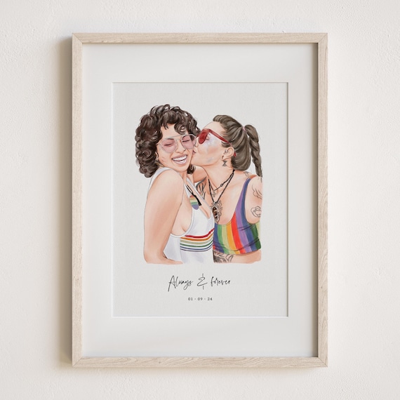Custom Lovers Portrait, Painting from Photo, Lesbian Pride Wall Art, Women Couple Poster, Gay Pride Gifts, Gender Equality and Diversity Art
