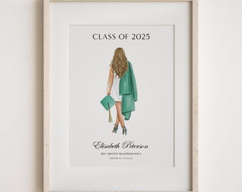Graduation Portrait Gift, Hand Drawn Graduation Print, School Keepsake Illustration, Graduation Present, Graduation Gift for Her
