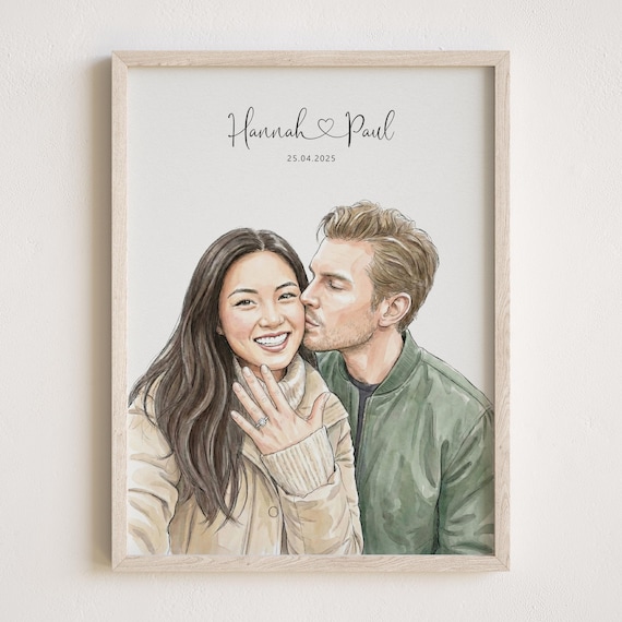 Custom Couple Portrait - Painting from Photo, 1st Anniversary Gift, Hand Drawn Illustration, Wedding Gift, Gift for Her Him, Engagement Gift