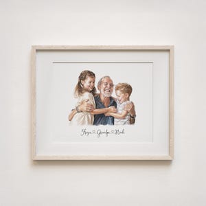 Personalized Grandfather Portrait, Hand-Drawn Artwork, Custom Grandpa Gift for Birthday, Father's Day Gift for Grandad, Grandkids Gift, HD2
