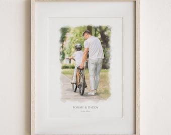 Personalized Father's Day Portrait, Watercolor Painting from Photo, Custom Dad Gift, Unique Art for Dad, Family Keepsake, Father Painting