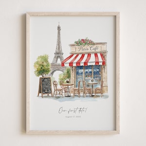Our First Date Venue Portrait, Custom Watercolor Couple Drawing, Anniversary Keepsake, Valentine Gift for Her Him, Restaurant Sketch image 4