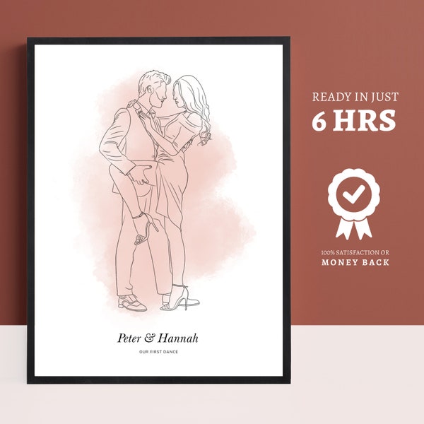 Custom Line Drawing, Portrait from Photo, Unique Husband Wife Gift, Gift for Boyfriend Girlfriend, Gift for Him Her, First Anniversary Gift