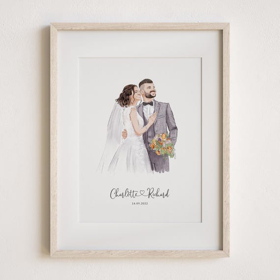 Custom Wedding Portrait - Painting from Photo, 1st Anniversary Gift, Gift for Her/Him, Couple Gift, Engagement Gift, Hand Drawn Illustration