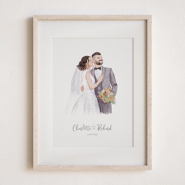 Retrato de boda personalizado: pintura a partir de una foto, regalo de primer aniversario, regalo para ella/él, regalo de pareja, regalo de compromiso, ilustración dibujada a mano