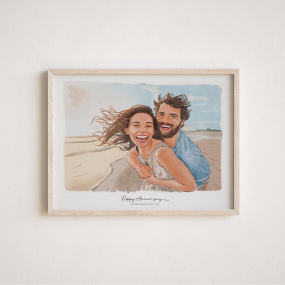 Custom Hand-Drawn Watercolor Portrait, Gift for Her, Couple Proposal Drawing, Boyfriend Gift, Girlfriend Birthday Gift, Valentines Day