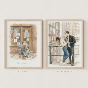 Ritratto ad acquerello personalizzato disegnato a mano, regalo per lei, disegno di proposta di coppia, regalo per fidanzato, regalo di compleanno per fidanzata, San Valentino immagine 7