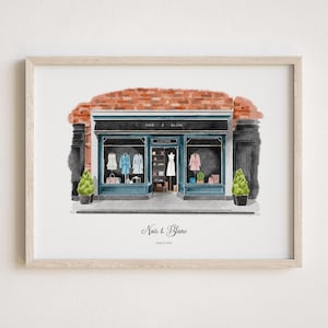 Gepersonaliseerde aquarel storefront schilderij, handgetekende illustratie voor pub, bar, café, restaurant wanddecoratie, foto naar schilderij Art Print