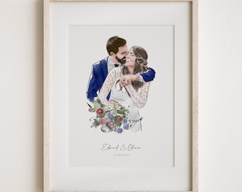 Personalised Watercolour Portrait, Anniversary Present, Wedding Portrait, Painting from Photo, Wife Husband Gift, Valentine&#39;s Day Gift