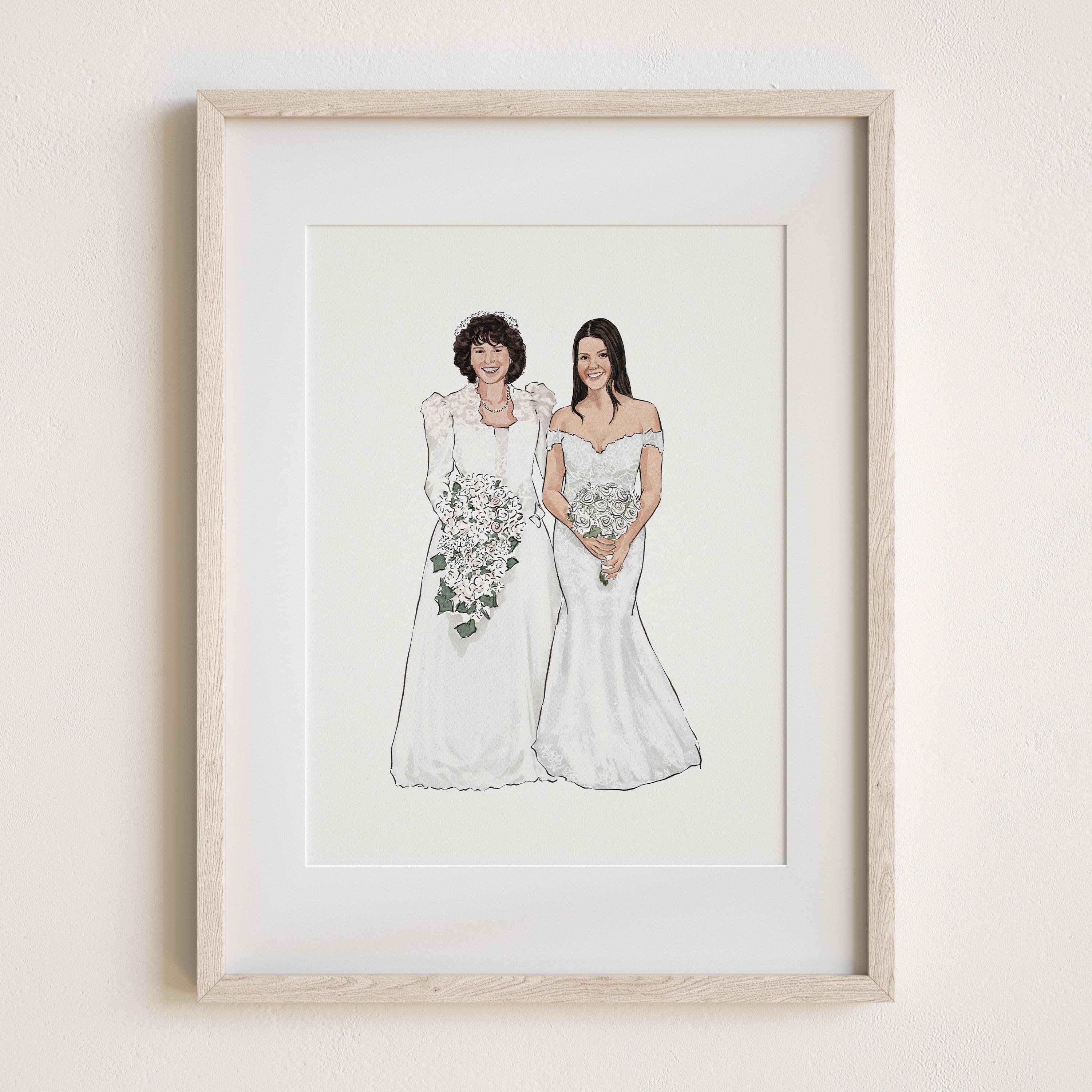 Generational Wedding Portrait, Mother Of The Bride Gift, Custom Wedding Dress Painting From Photo, Mother Gift From Daughter, Mom Birthday