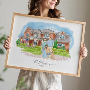 Gepersonaliseerde huisportret, handgetekende aquarel huisschildering, housewarmingcadeau, bord ons eerste huis, cadeau makelaar, ingelijst huisportret