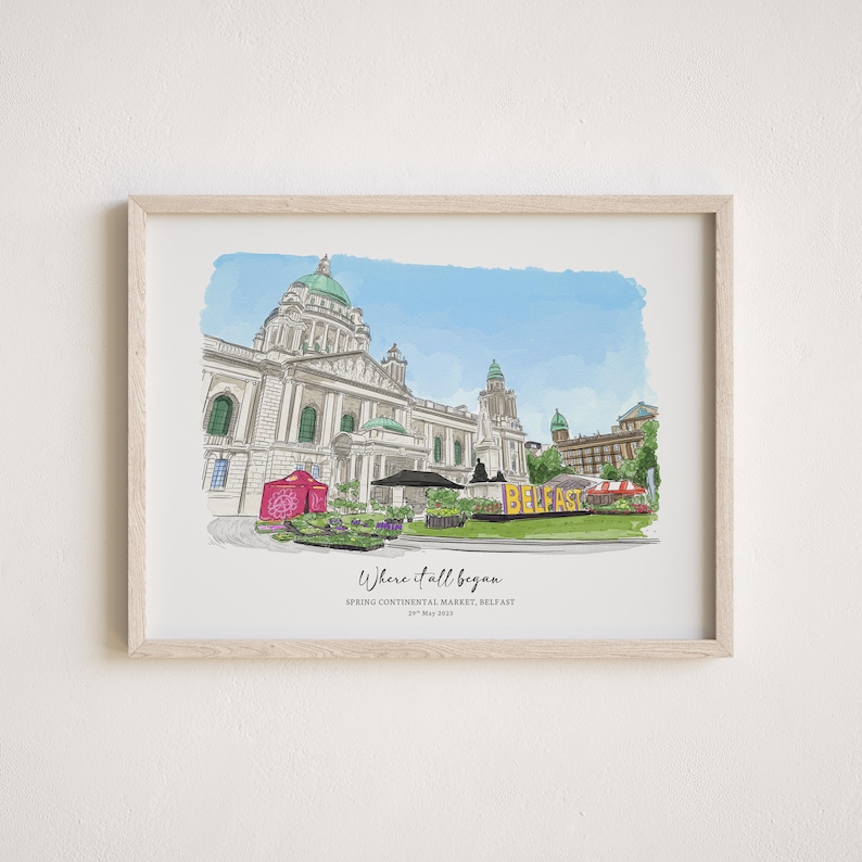 Our First Date Venue Portrait, Custom Watercolor Couple Drawing, Anniversary Keepsake, Valentine Gift for Her Him, Restaurant Sketch image 6