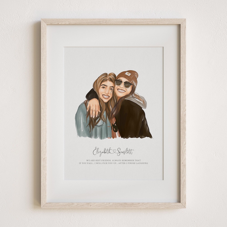 Best Friend Gift, Custom Portrait, Painting from Photo, Friends Prints, Birthday Gift for Her, Unique Gift for Him, Hand Drawn Illustration image 1