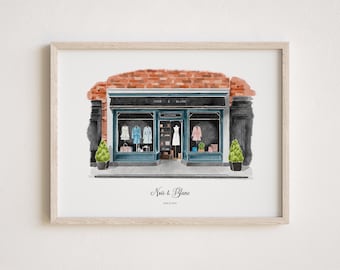 Personalised Watercolor Storefront Painting, Hand-Drawn Illustration for Pub, Bar, Cafe, Restaurant Wall Decor, Photo to Painting Art Print