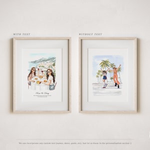 May include: Two framed illustrations of friends. The first illustration shows two women sitting at a table with food and wine, with the text "Rose & Daisy" and a quote about best friends. The second illustration shows two women roller skating in front of palm trees.