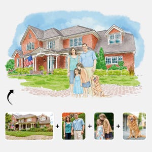 Cadeau makelaar, gepersonaliseerd huisschilderij, portret aangepast huis, housewarmingcadeau, eerste huiskunstwerk, huisillustratie, ingelijst huis
