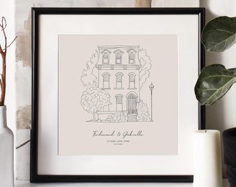 Hand Drawn Bespoke House Sketch, New Home Gift, Anniversary Gift, Housewarming Present, Christmas Gift, Realtor Gift, Digital Download, VLA