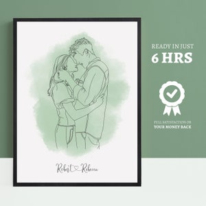 Custom Line Drawing, Portrait from Photo, Unique Husband Wife Gift, Gift for Boyfriend Girlfriend, Gift for Him Her, First Anniversary Gift