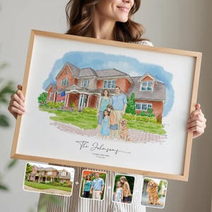Huisportret van foto, aangepast huisschilderij, aquarel huisillustratie, handgeschilderd huiskunstwerk, gepersonaliseerd housewarmingcadeau