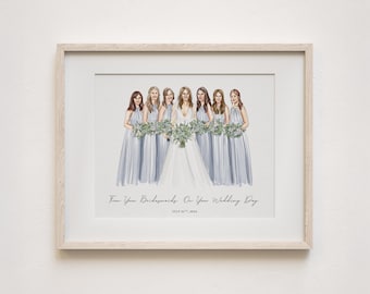 Wedding Watercolor Drawing, Custom Portrait from Photo, Bridesmaids' Gifts, Bridesmaid Proposal, Maid of Honor Proposal, Bridal Party Gifts