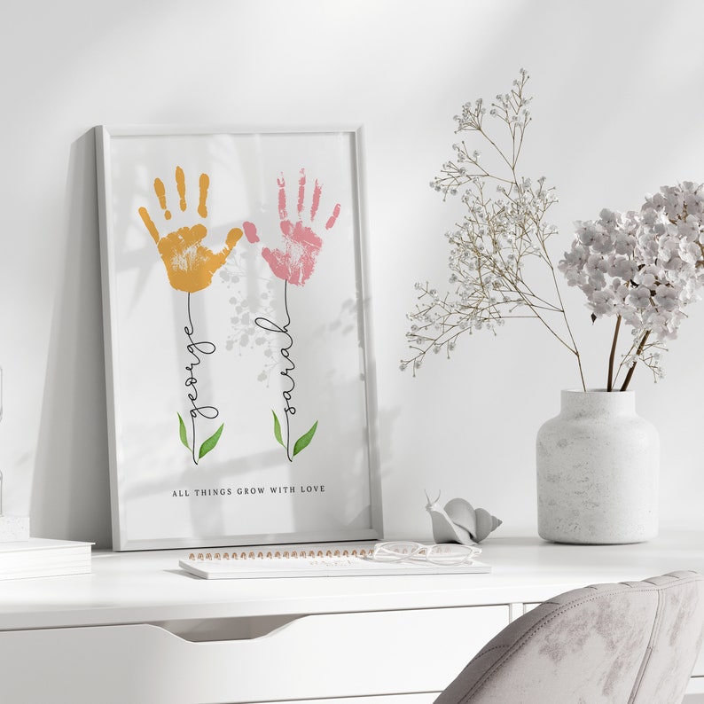 Mothers Day Handprint Print, Personalised Mum Gift, DIY Mum's Birthday, Nanny Craft Gift, Baby Keepsake Hand Print, Kids Gift for Mommy image 9