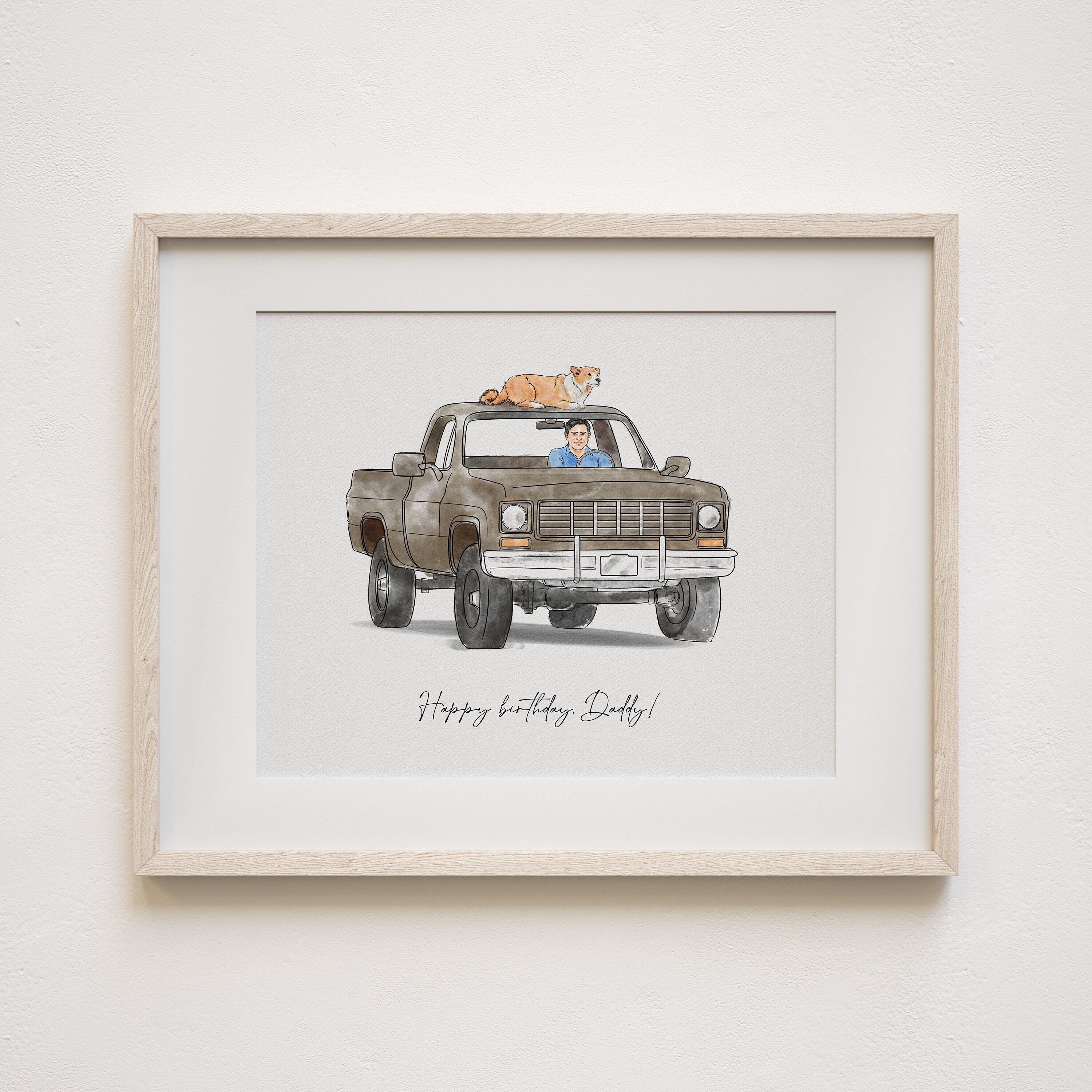 Minimalist Car Portrait Painting, Personalized Gift for Him, Father's Day, Custom Truck Watercolor, Motorcycle Drawing for Men, Biker Print