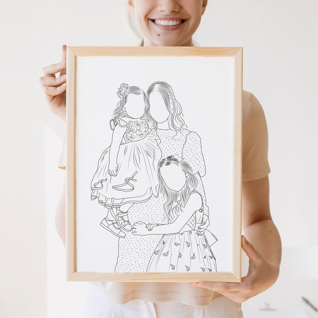 Mother's Day Gift, Custom Line Drawing, Family Print, Line Art Portrait ...