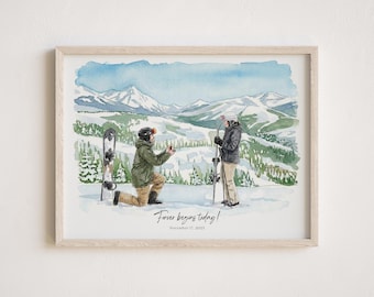 Portrait de proposition de couple, peinture photo de fiançailles, dessin personnalisé petit ami et petite amie, portrait photo aquarelle, nouvelle décoration d'intérieur