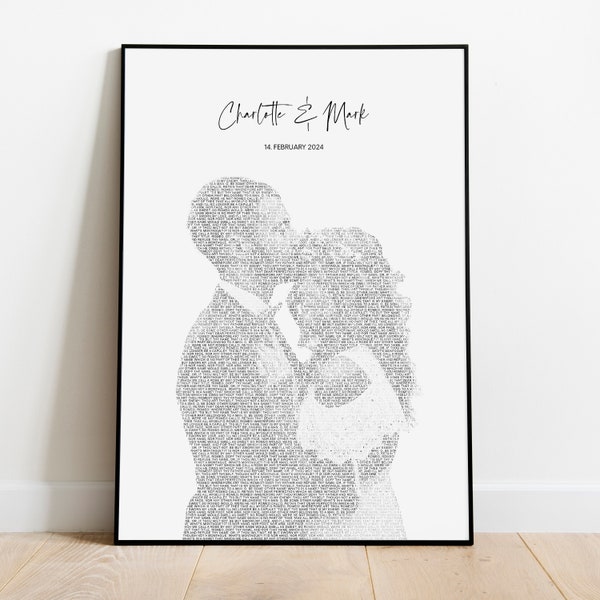 Valentine's Day Gift for Girlfriend, Personalized Couple Song Portrait, Gift for Her, Custom Lyrics Wall Art From Photo, Gift for Boyfriend