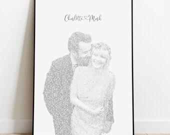 Impression personnalisée de portrait de couple, cadeau de petit ami pour petite amie, paroles de chansons personnalisées à partir de la photo, cadeau pour elle, cadeau du 1er anniversaire pour lui