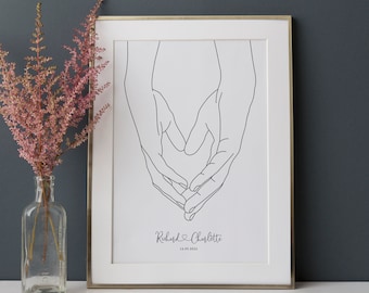 Custom Holding Hands Line Art Print, Anniversary Gift, CP1