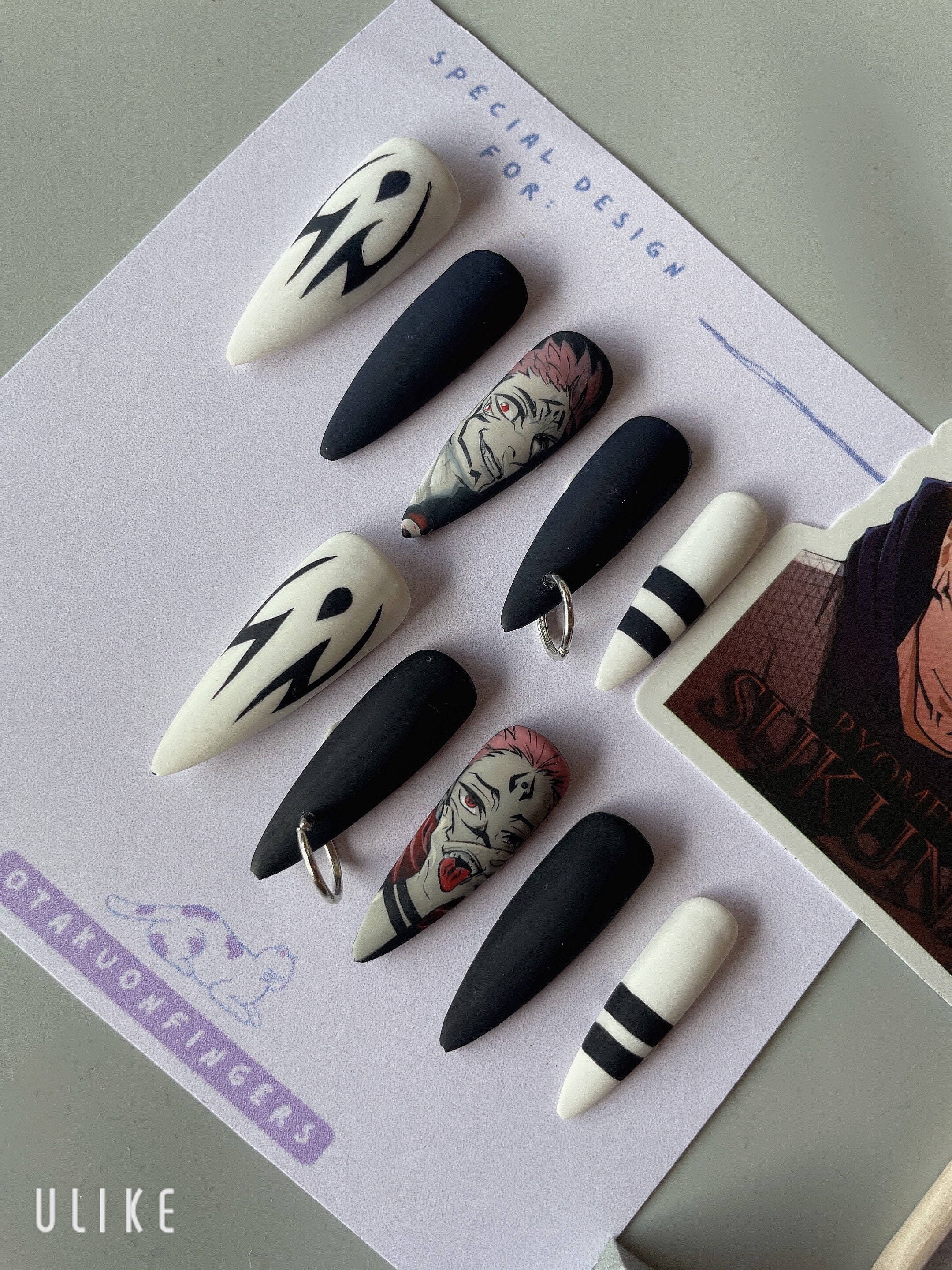 Premium Hand Painted Anime Pressed on Nails False Nails Resuable Fake ...