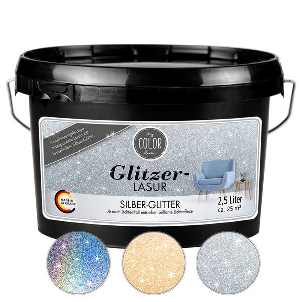 My Color Room® Glitzer Lasur Farbe 2,5L TRANSPARENTE Wandfarbe Glitter wählbar 1L=12,58