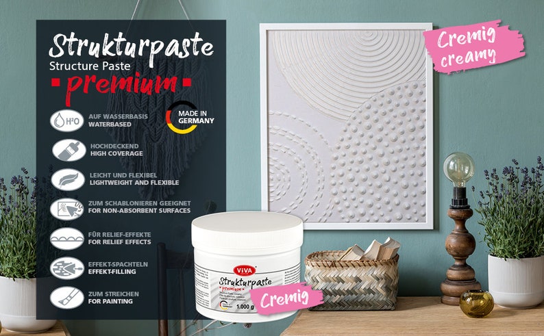 Viva Decor® Texture Paste PREMIUM creamy (1000g, White) impact-resistant impasto paste artist quality matte image 9