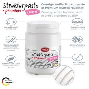 Viva Decor® Texture Paste PREMIUM creamy (1000g, White) impact-resistant impasto paste artist quality matte image 2