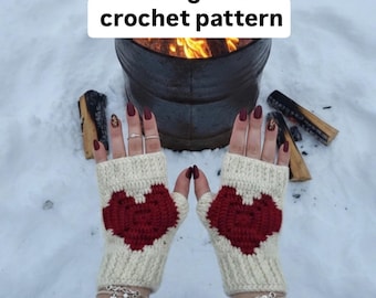 Crochet Heart Fingerless Gloves Pattern (PDF Download)