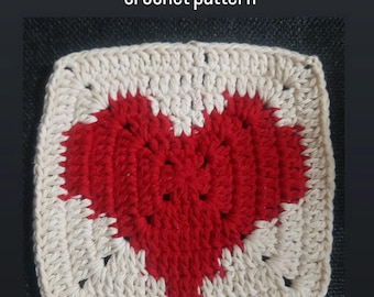 Heart Granny Square Crochet Pattern, Valentine's Day (Easy pattern PDF)