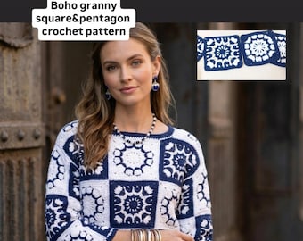 Boho Granny Square & Pentagon Crochet Pattern (PDF)