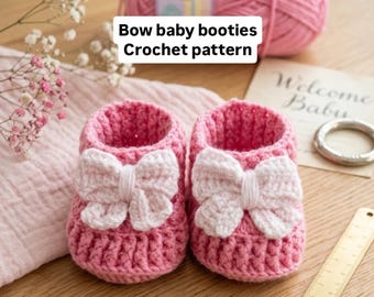 Crochet Baby Booties Pattern (0-12 Months), Bow Booties for Girls