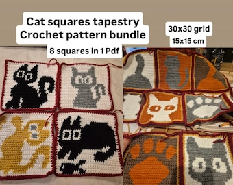 Cat Squares Tapestry Crochet Pattern Bundle, 8 Squares in  1 PDF