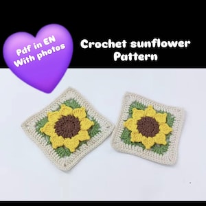 Sunflower square crochet pattern, square crochet pattern, flower motif, sunflower crochet pattern, crochet pattern