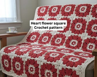 Heart Flower Granny Square Crochet Pattern (PDF Pattern)