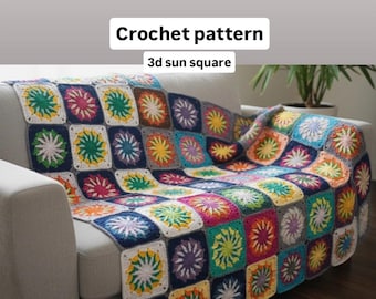 3D Sun Granny Square Crochet Pattern (PDF Download)