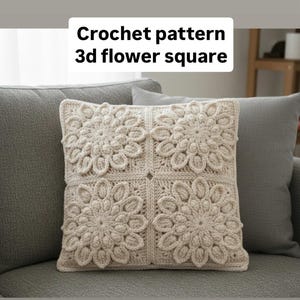 Wzór na szydełkowy kwadrat z kwiatami w stylu boho 3D, mandala szydełkowa (PDF)