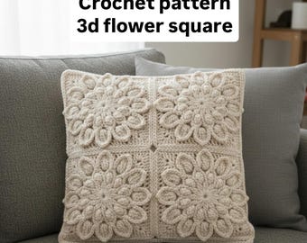 3D Bohemian Flower Crochet Square Pattern , Mandala Crochet (PDF)