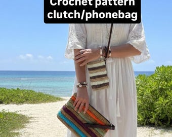 Colorful Crochet Phone Bag Pattern, Raffia Yarn Clutch (PDF Pattern)