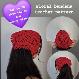 Floral bandana crochet pattern, floral headband crochet pattern, crochet bandana tutorial, crochet headband tutorial, mesh bandana, bloom
