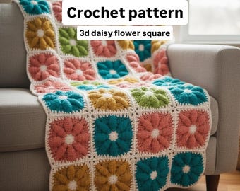 3D Daisy Square Crochet Pattern: Flower Motif (PDF Pattern)